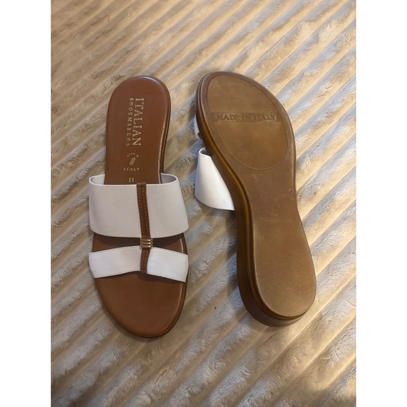 Italian Shoemakers Women White Leather Strappy Slip On Sandals Sz 11 Made Italy - Picture 3 of 3